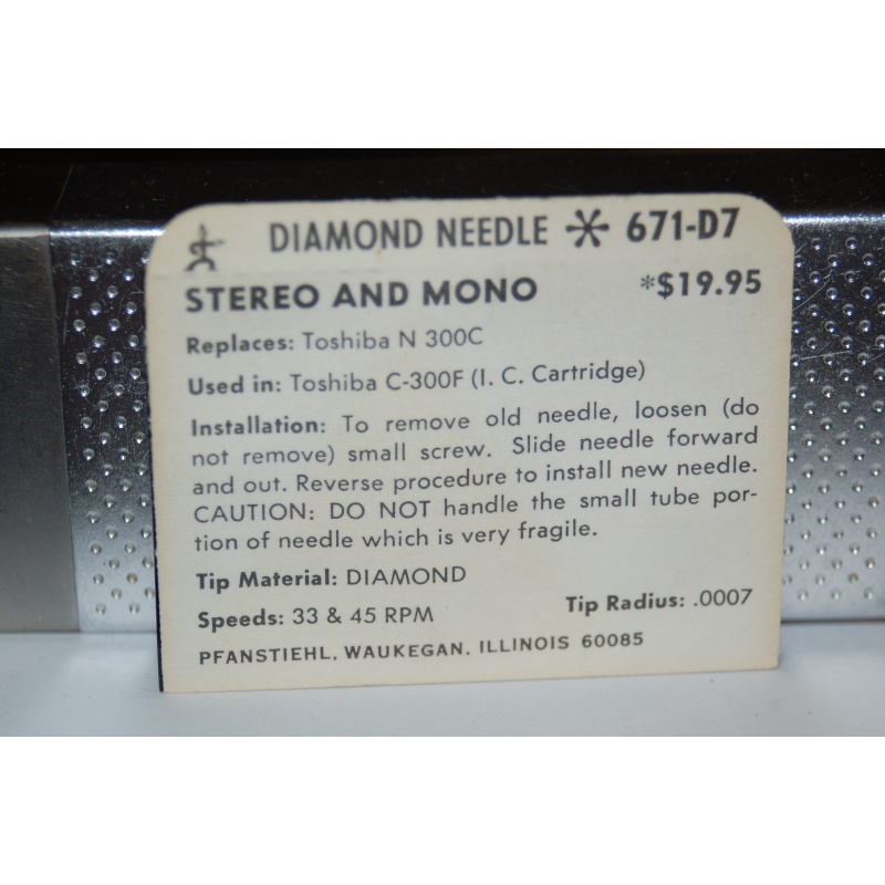 671-D7 Pfanstiehl Diamond Needles Stylus Cartridge  #333 Original Package