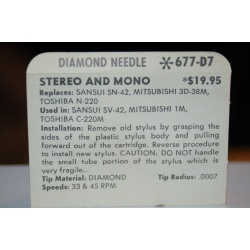 677-D7 Pfanstiehl Diamond Needles Stylus Cartridge  #341 Original Package