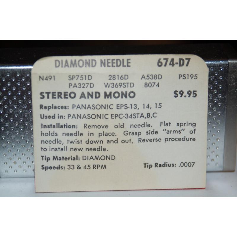 674-D7 Pfanstiehl Diamond Needles Stylus Cartridge  #342 Original Package