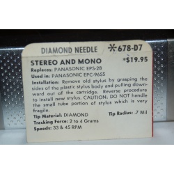 678-D7 Pfanstiehl Diamond Needles Stylus Cartridge  #345 Original Package