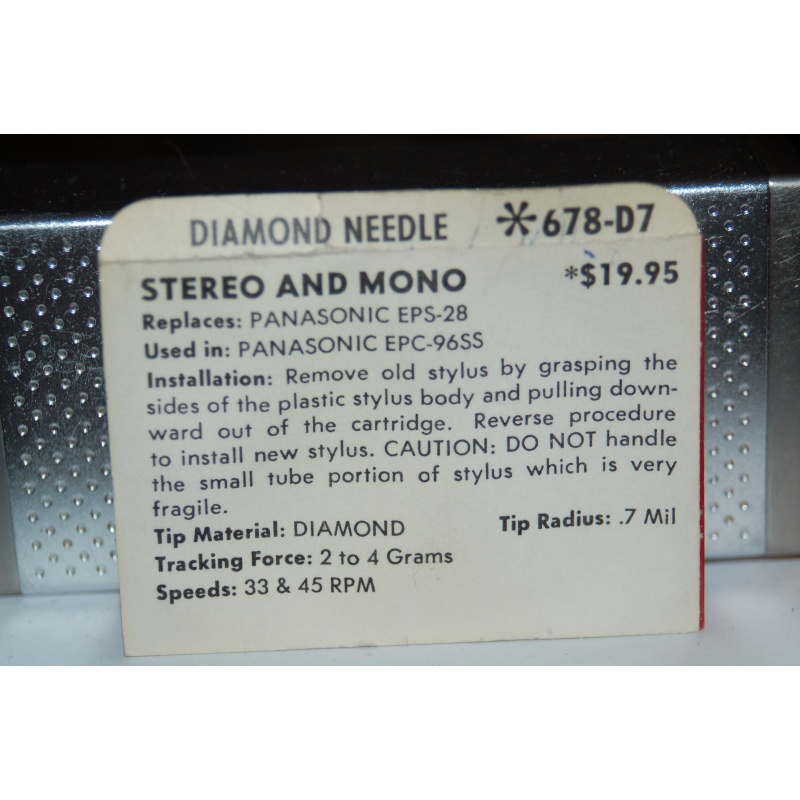 678-D7 Pfanstiehl Diamond Needles Stylus Cartridge  #345 Original Package