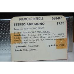 681-D7 Pfanstiehl Diamond Needles Stylus Cartridge  #354 Original Package