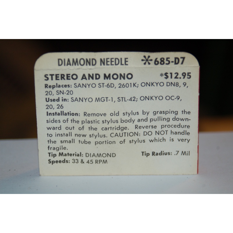 685-D7 Pfanstiehl Diamond Needles Stylus Cartridge  #364 Original Package