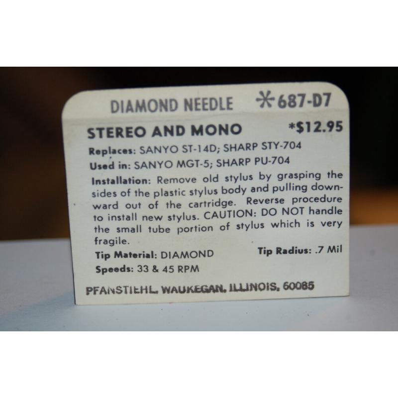 687-D7 Pfanstiehl Diamond Needles Stylus Cartridge  #368 Original Package