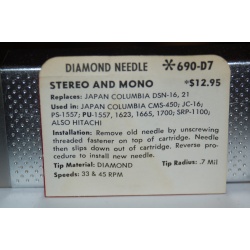 690-D7 Pfanstiehl Diamond Needles Stylus Cartridge  #371 Original Package