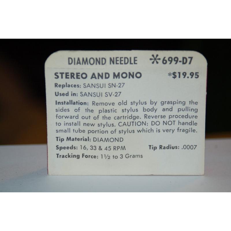699-D7 Pfanstiehl Diamond Needles Stylus Cartridge  #385 Original Package