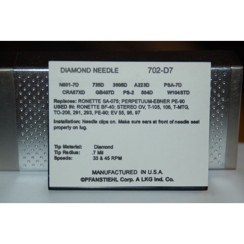 702-D7 Pfanstiehl Diamond Needles Stylus Cartridge  #389 Original Package