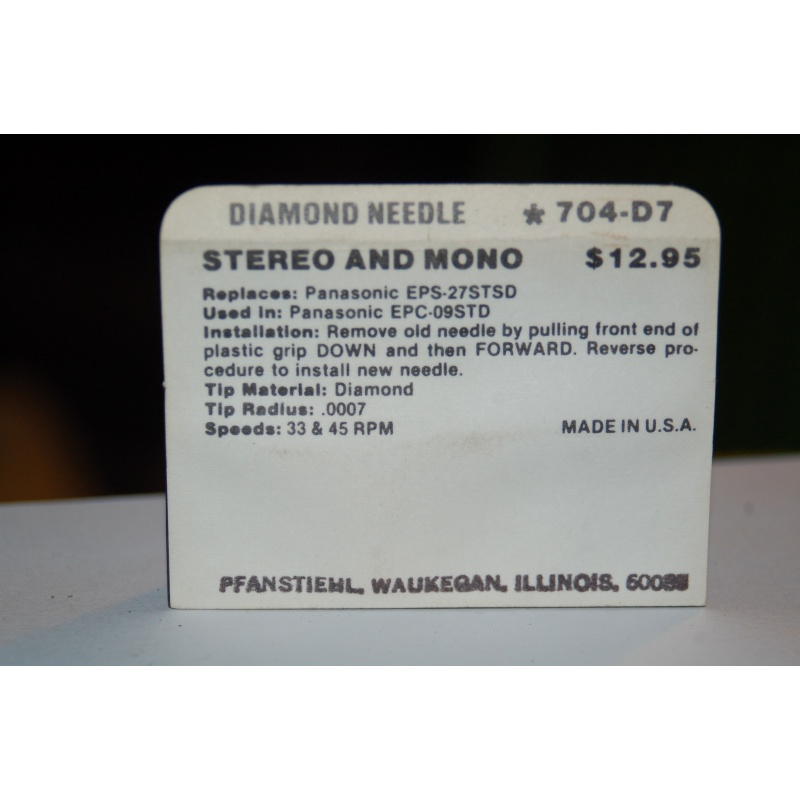 704-D7 Pfanstiehl Diamond Needles Stylus Cartridge  #394 Original Package