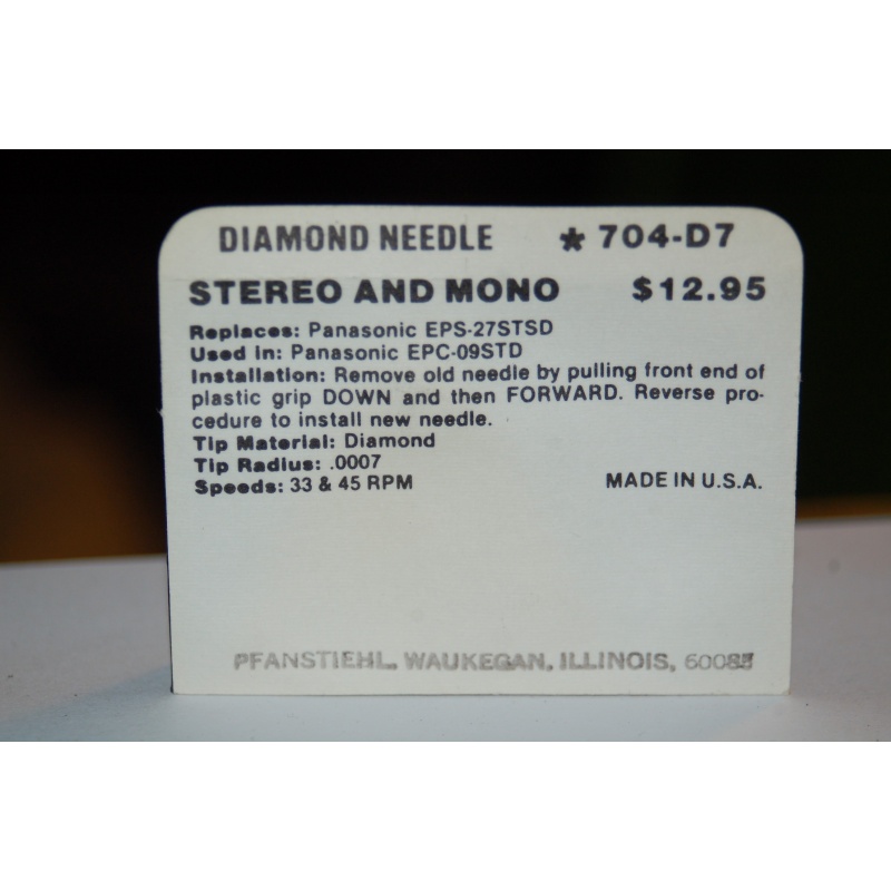 704-D7 Pfanstiehl Diamond Needles Stylus Cartridge  #399 Original Package