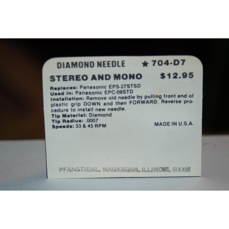 704-D7 Pfanstiehl Diamond Needles Stylus Cartridge  #400 Original Package