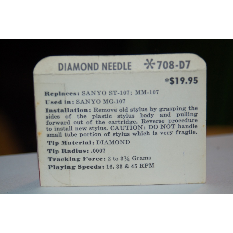 708-D7 Pfanstiehl Diamond Needles Stylus Cartridge  #405 Original Package