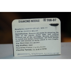 708-D7 Pfanstiehl Diamond Needles Stylus Cartridge  #411 Original Package