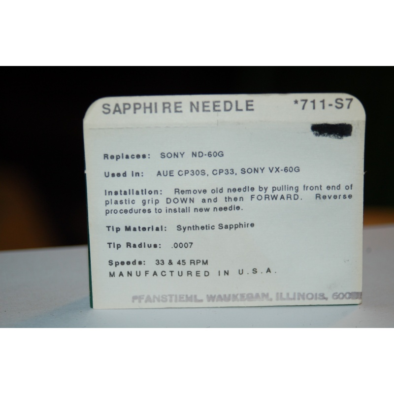 711-S7 Pfanstiehl Diamond Needles Stylus Cartridge  #412 Original Package