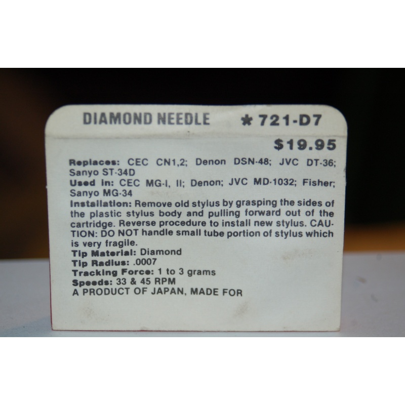 721-D7 Pfanstiehl Diamond Needles Stylus Cartridge  #437 Original Package