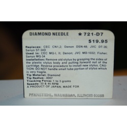 721-D7 Pfanstiehl Diamond Needles Stylus Cartridge  #438 Original Package