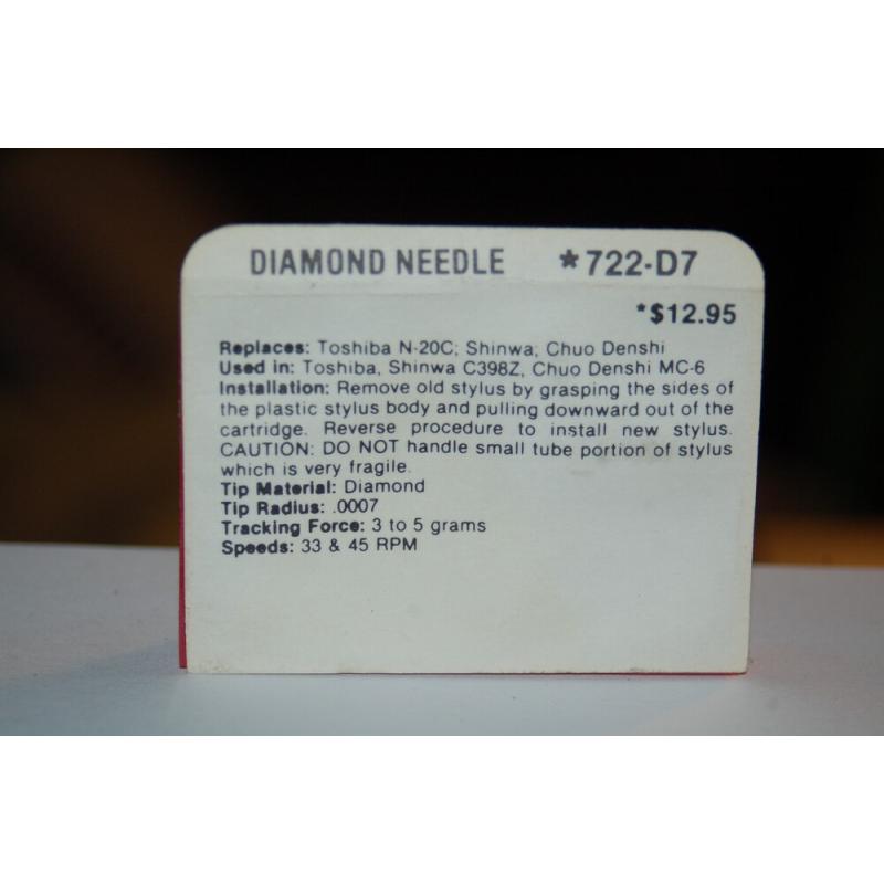 722-D7 Pfanstiehl Diamond Needles Stylus Cartridge  #440 Original Package