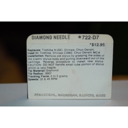 722-D7 Pfanstiehl Diamond Needles Stylus Cartridge  #441 Original Package