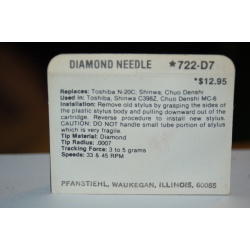 722-D7 Pfanstiehl Diamond Needles Stylus Cartridge  #443 Original Package