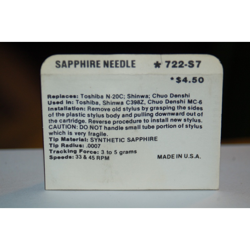 722-S7 Pfanstiehl Diamond Needles Stylus Cartridge  #445 Original Package