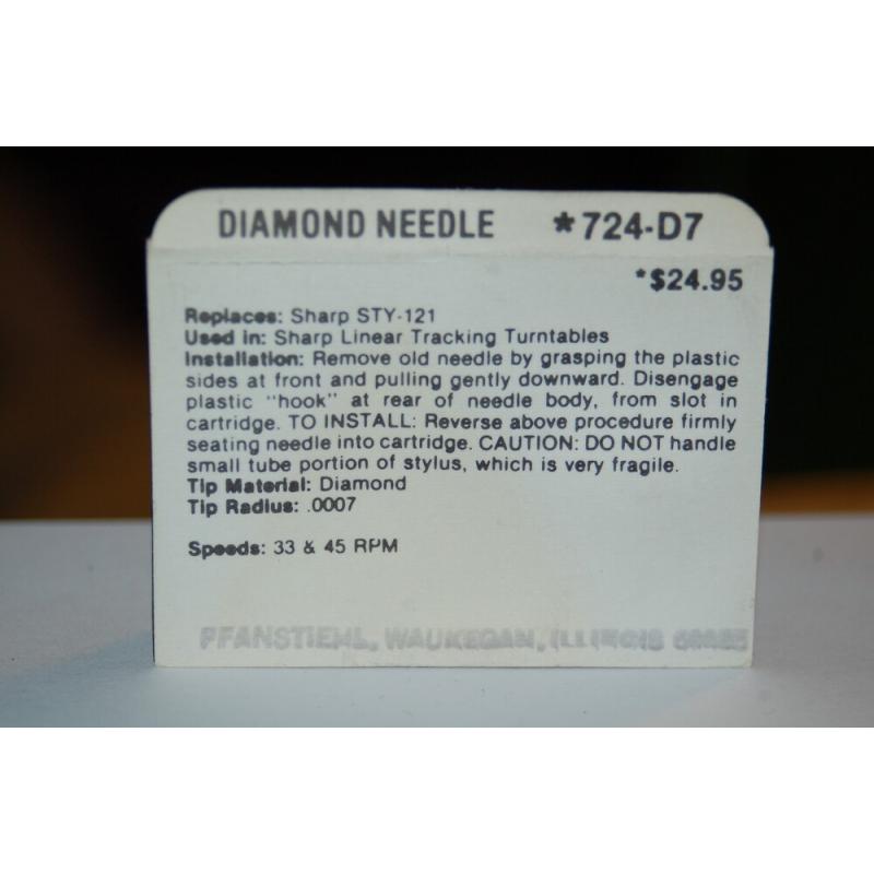 724-D7 Pfanstiehl Diamond Needles Stylus Cartridge  #453 Original Package