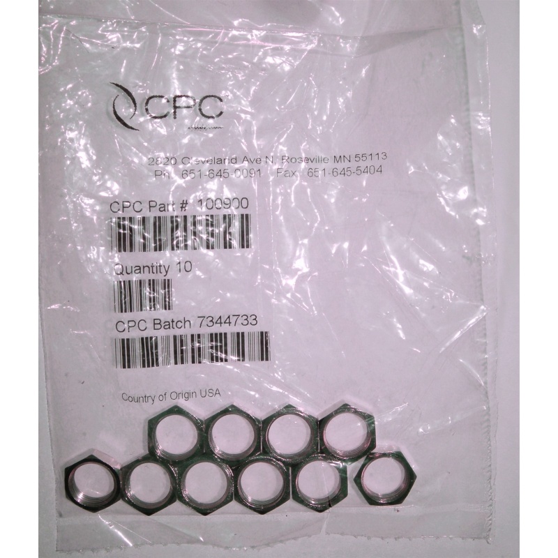 Pack of 10 - CPC Colder 100900 Panel Nut for MC Series Panel Mount Couplings