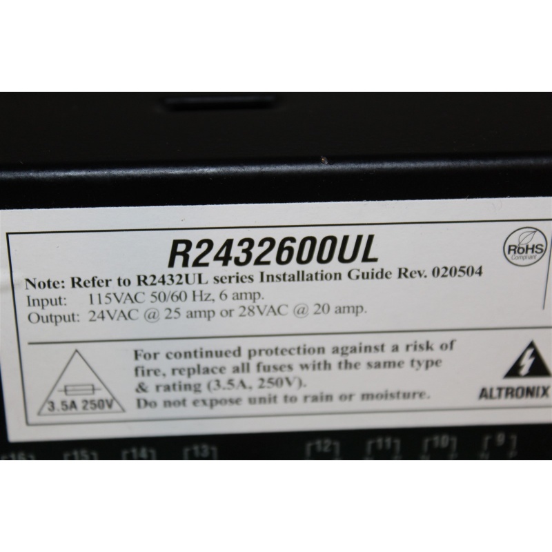 Altronix R2432600UL AC rack mount CCTV power supply