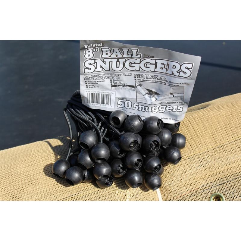 8" Ball Snuggers Black (50-Pack) - Ball Bungees - Tarp Tie Downs
