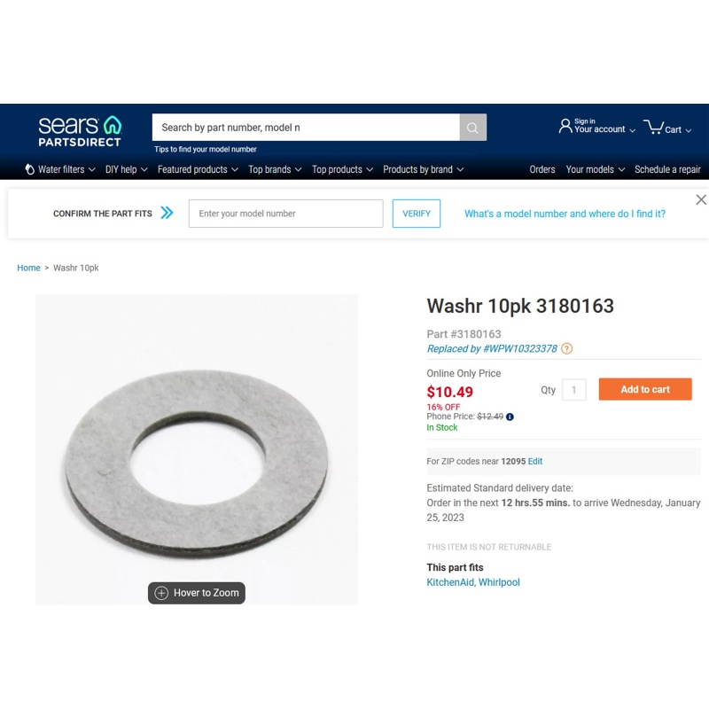 KitchenAid Artisan Professional Bowl Lift Mixer Washer 3180163 WPW10323378