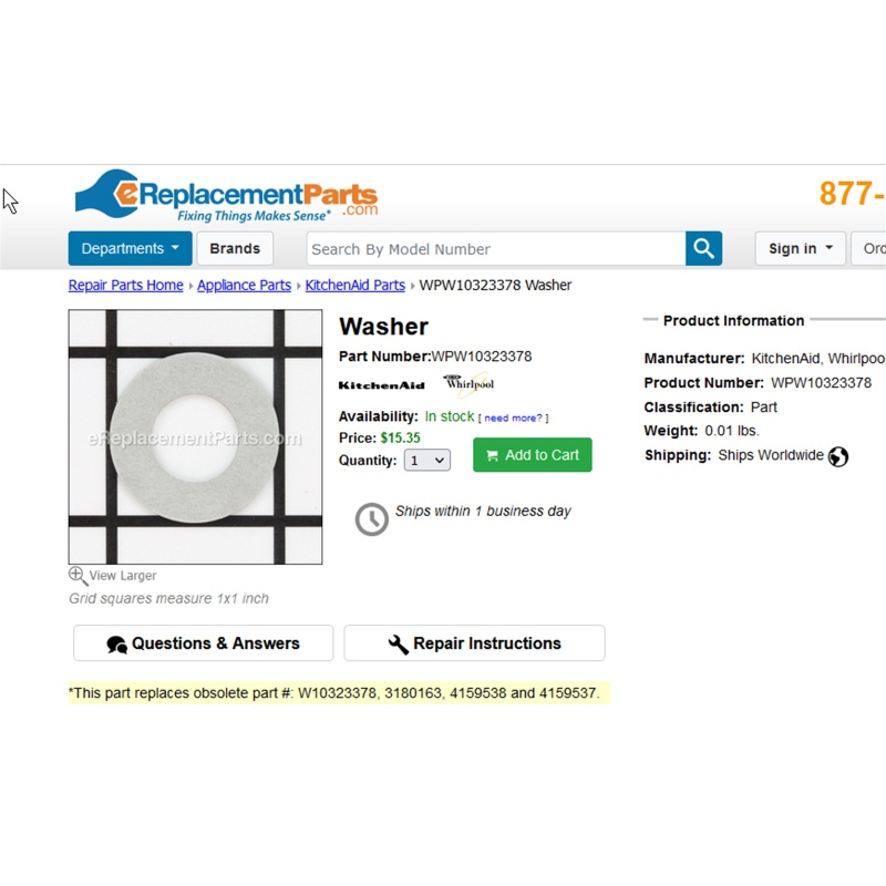 KitchenAid Artisan Professional Bowl Lift Mixer Washer 3180163 WPW10323378