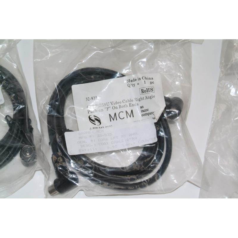 MCM 6 ft F-Type RIGHT  Angle Push On  RG59U MALE Connectors :: 32-935