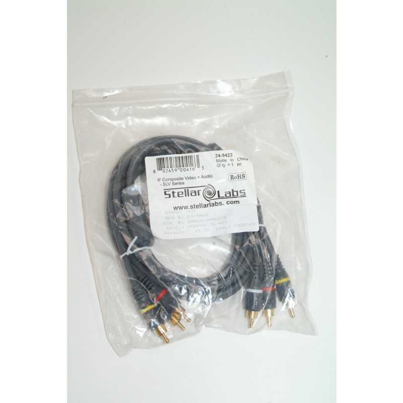 STELLAR LABS 6 Ft Composite Video with Stereo Audio Cable - SLV SERIES 24-9422