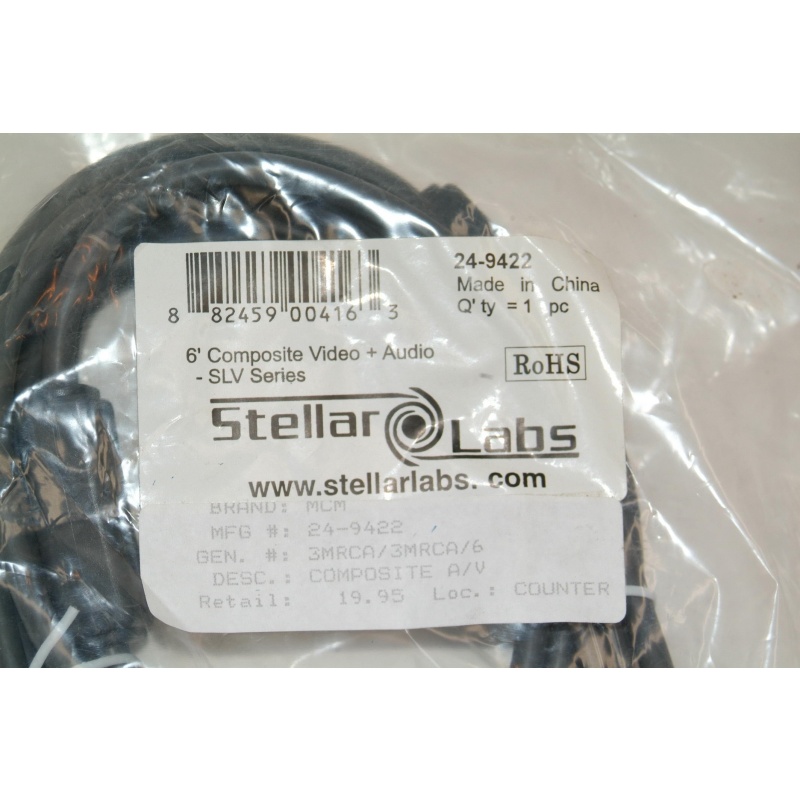 STELLAR LABS 6 Ft Composite Video with Stereo Audio Cable - SLV SERIES 24-9422