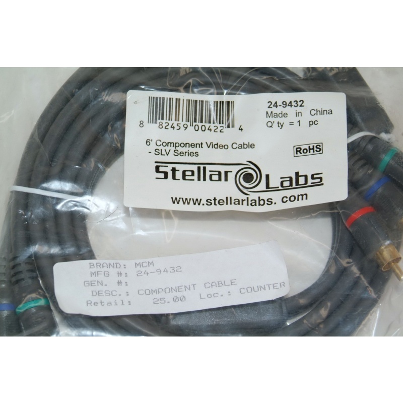 STELLAR LABS 6 Ft COMPONENT Video CABLE - SLV SERIES ROHS 24-9432