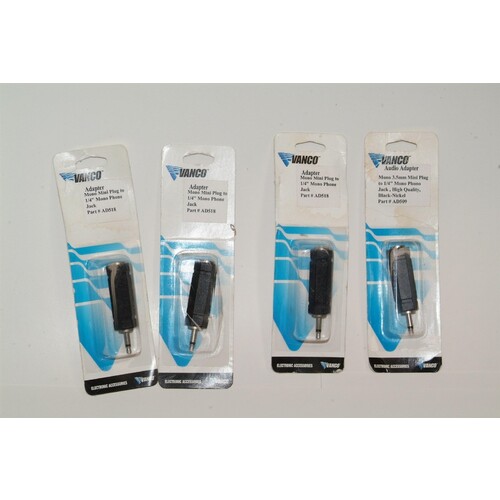 LOT OF 4 AD-518 VANCO AD518 3.5mm MONO MALE to 1/4" STEREO FEMALE