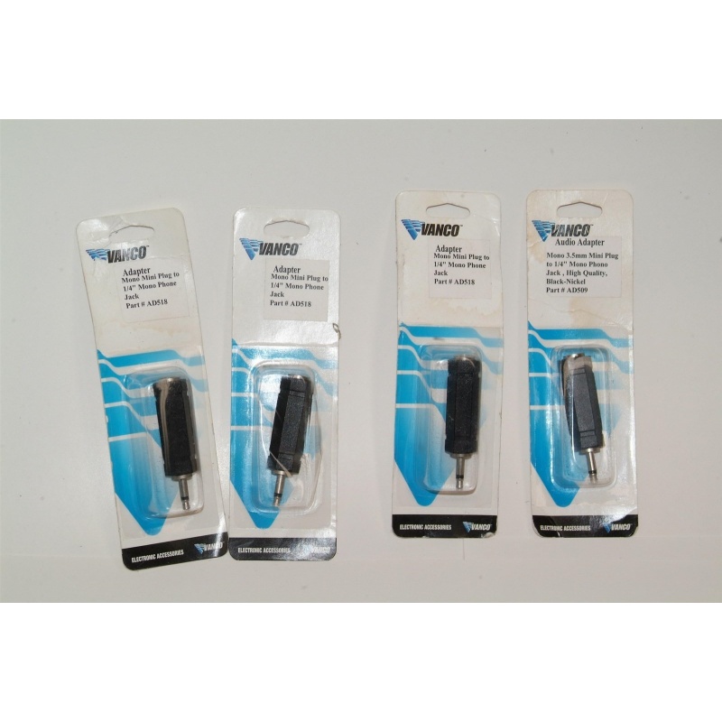 LOT OF 4 AD-518 VANCO AD518 3.5mm MONO MALE to 1/4" STEREO FEMALE