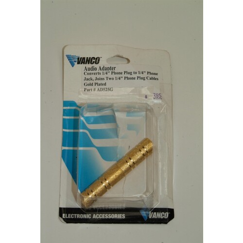 VANCO AD525G - 1/4" TO 1/4" PHONE ADAPTER - GOLD PLATED