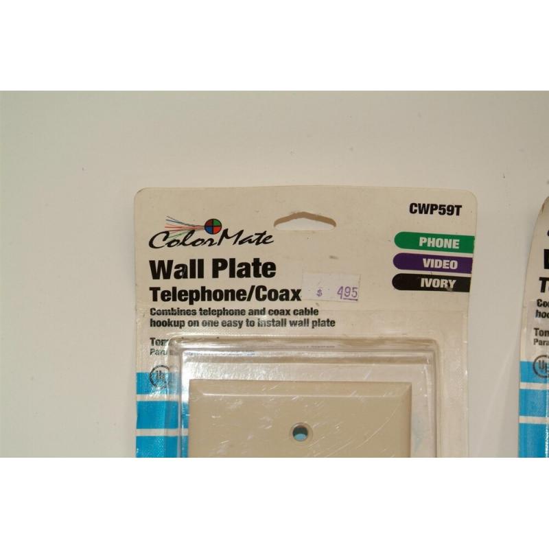 2 VANCO CWP59T - COLORMATE TELEPHONE/COAX WALL PLATES - PHONE - VIEDO - IVORY