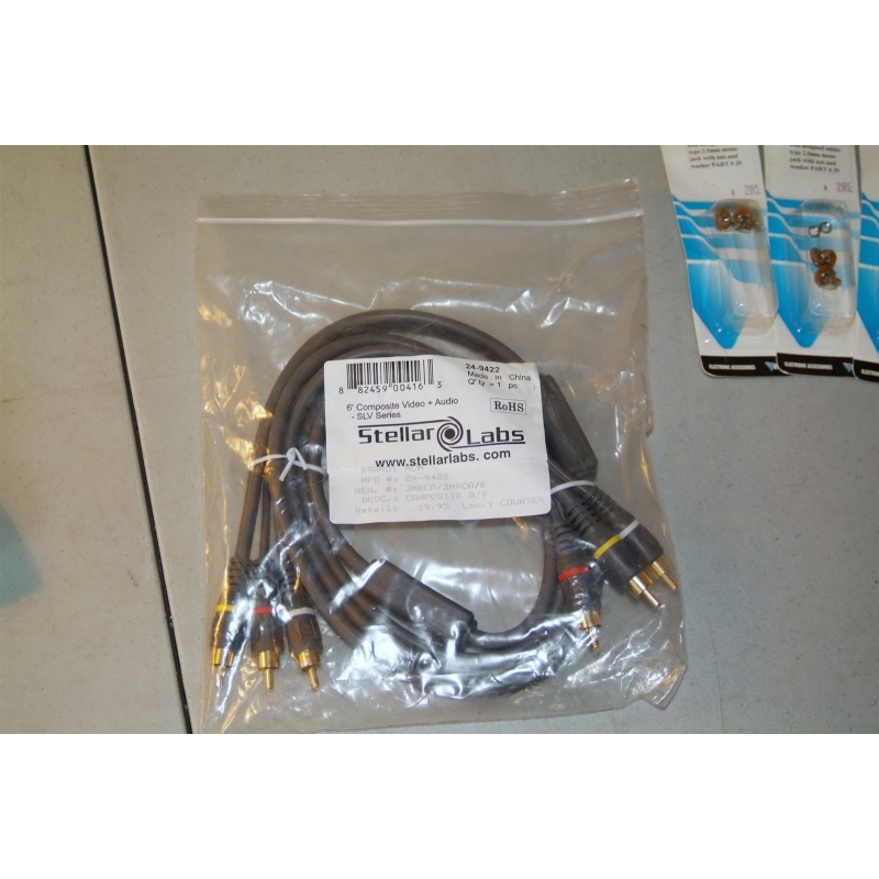 STELLAR LABS COMPOSITE AUDIO/VIDEO CABLE, 6FT, BLACK SLV SERIES