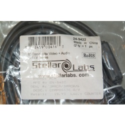 STELLAR LABS COMPOSITE AUDIO/VIDEO CABLE, 6FT, BLACK SLV SERIES