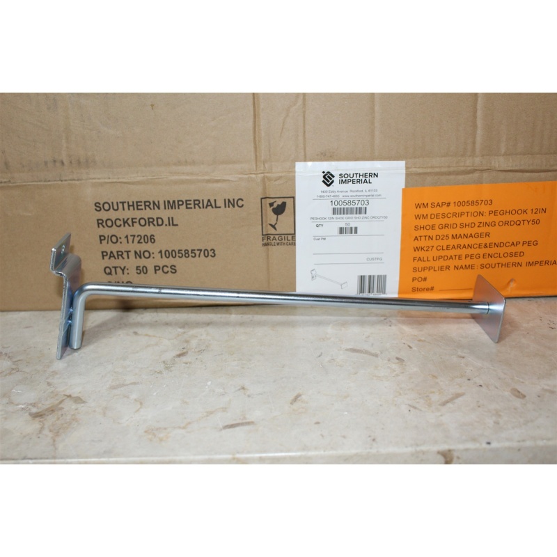 50 Heavy Duty (12" x 0.352" Dia.) Slatwall Faceout Scanning Hook / Label Holder