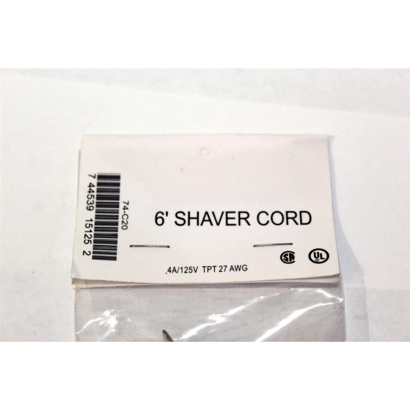 6' Power Cord, .4A 125V TPT 27AWG Fits Electric Shavers and Electric Razors