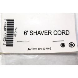 6 Power Cord, .4A 125V TPT 27AWG Fits Electric Shavers and Electric Razors
