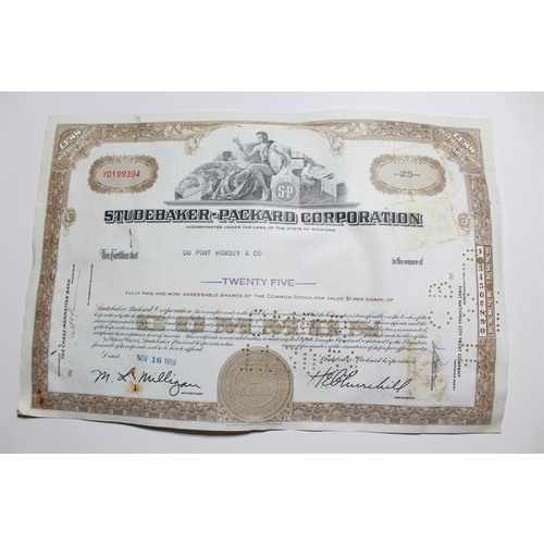 1959 Studebaker-Packard Corporation Stock Certificate 25 Shares Y0199394