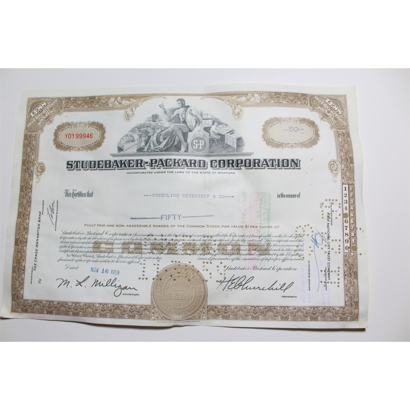 1959 Studebaker-Packard Corporation Stock Certificate 50 Shares Y0199946