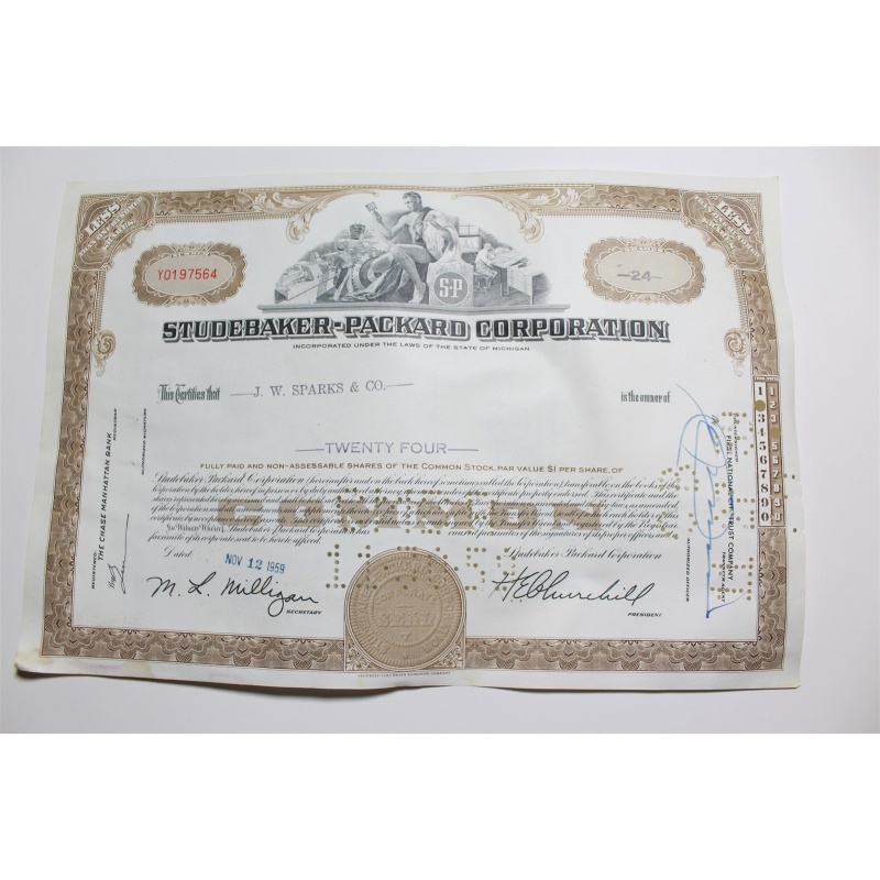 1959 Studebaker-Packard Corporation Stock Certificate 24 Shares Y0197564