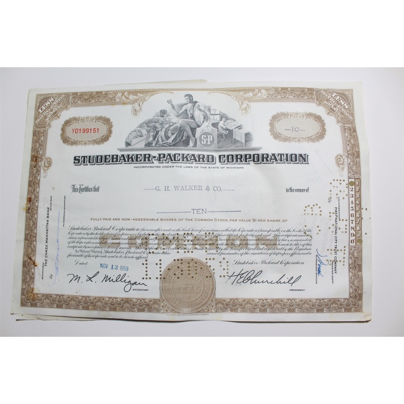 1959 Studebaker-Packard Corporation Stock Certificate 10 Shares Y0199151