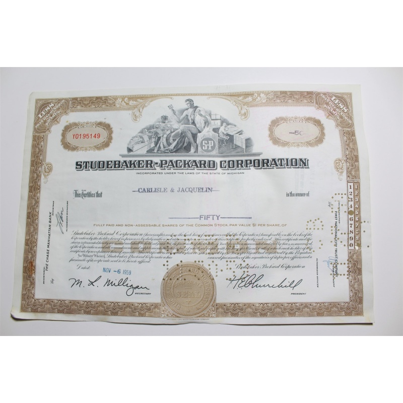 1959 Studebaker-Packard Corporation Stock Certificate 50 Shares Y0195149