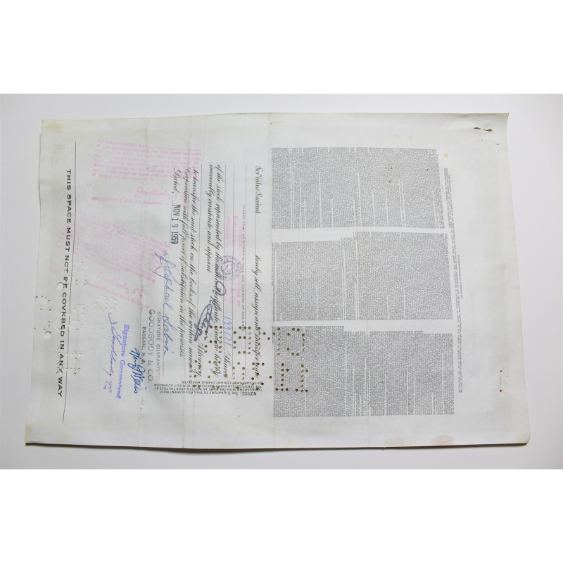 1959 Studebaker-Packard Corporation Stock Certificate 40 Shares Y0168486