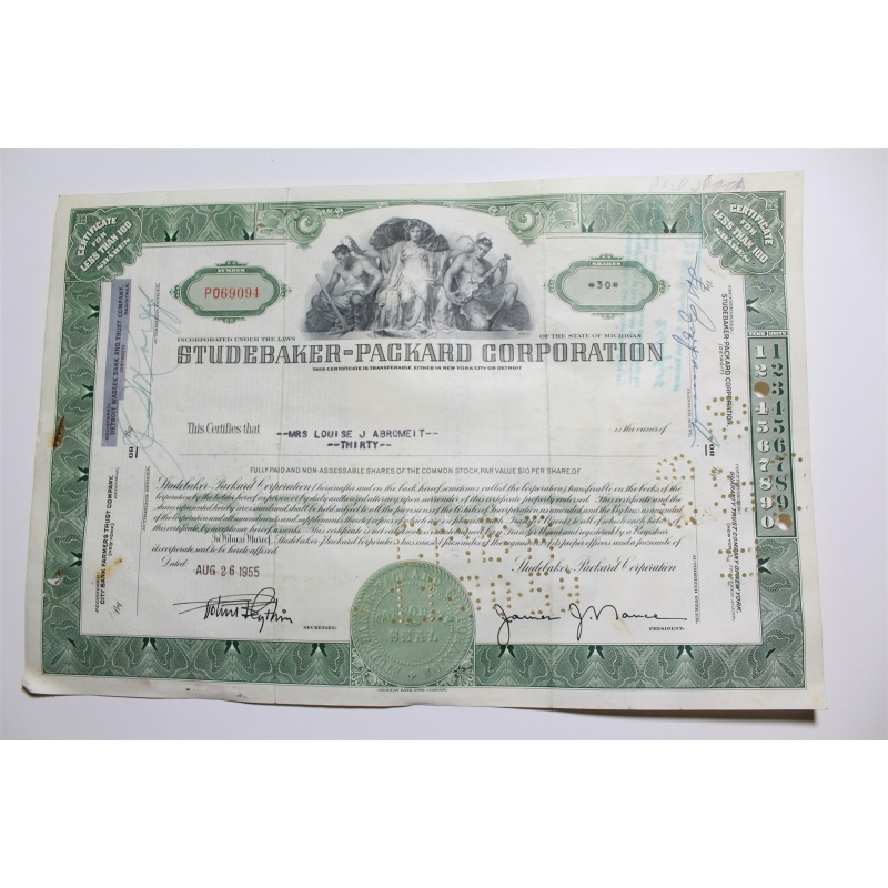 1959 Studebaker-Packard Corporation Stock Certificate 30 Shares P069094