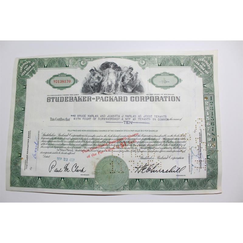 1959 Studebaker-Packard Corporation Stock Certificate 10 Shares Y0138170